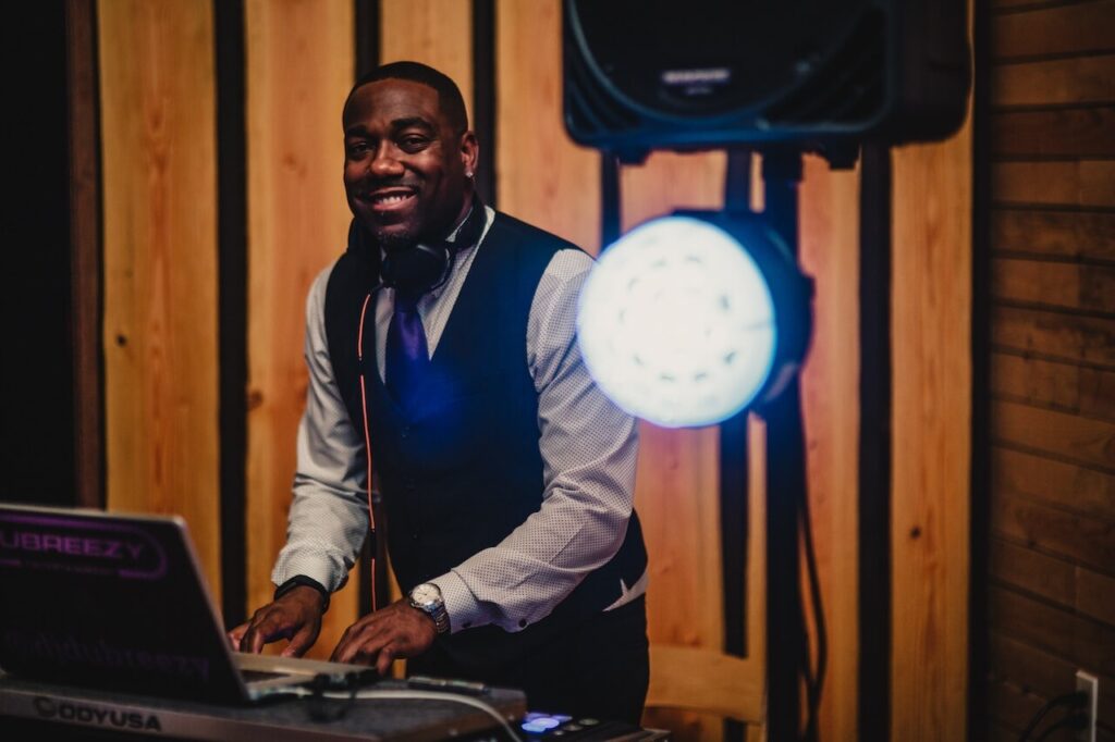 dj dubreezy djing at a wedding near seattle at Fireseed Catering in Langley, WA